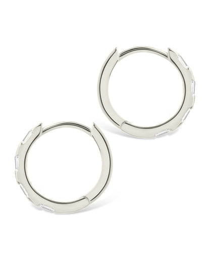Sterling Silver Henley CZ Baguette Micro Hoop Earrings