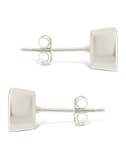 Sterling Silver Asscher Cut Bezel Set Stud Earrings