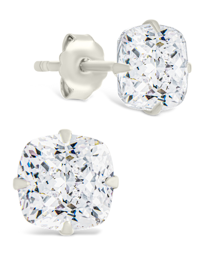 Sterling Silver Cushion Cut Prong Set Stud Earrings Silver