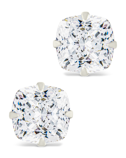 Sterling Silver Cushion Cut Prong Set Stud Earrings