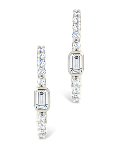 Sterling Silver Emerald Cut Bezel Set Huggie Hoop Earrings
