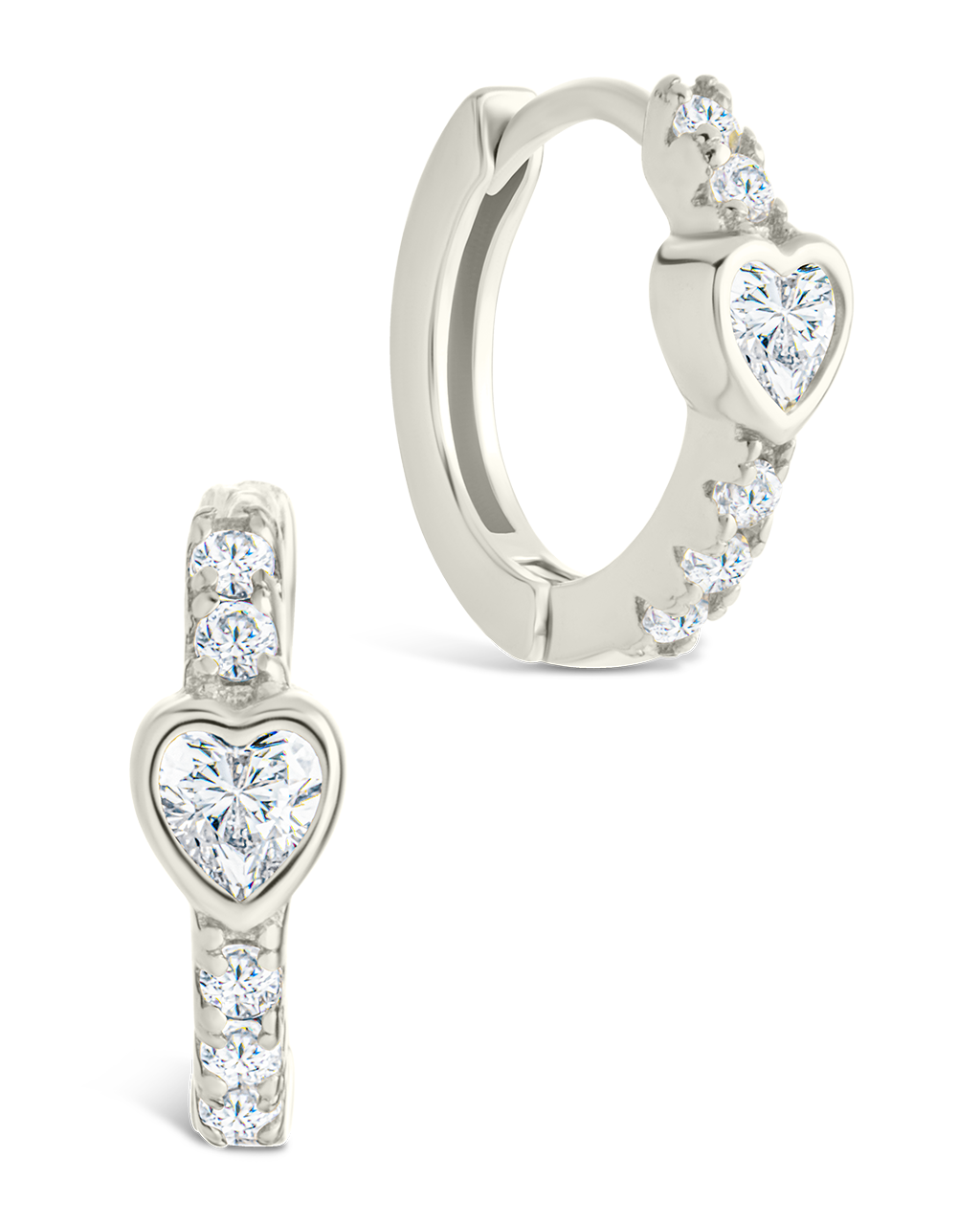 Sterling Silver Heart Cut Bezel Set Huggie Hoop Earrings Silver