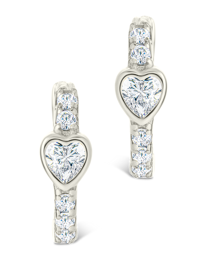 Sterling Silver Heart Cut Bezel Set Huggie Hoop Earrings