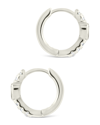 Sterling Silver Heart Cut Bezel Set Huggie Hoop Earrings