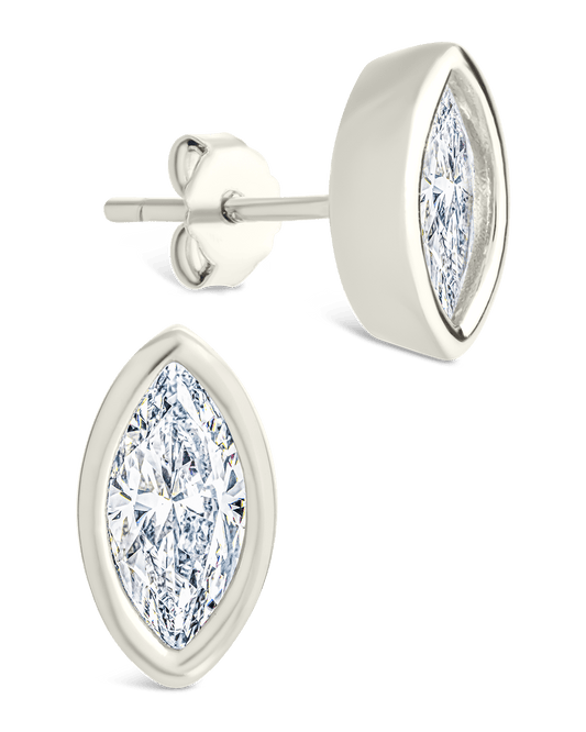 Sterling Silver Marquise Cut Bezel Set Stud Earrings Silver