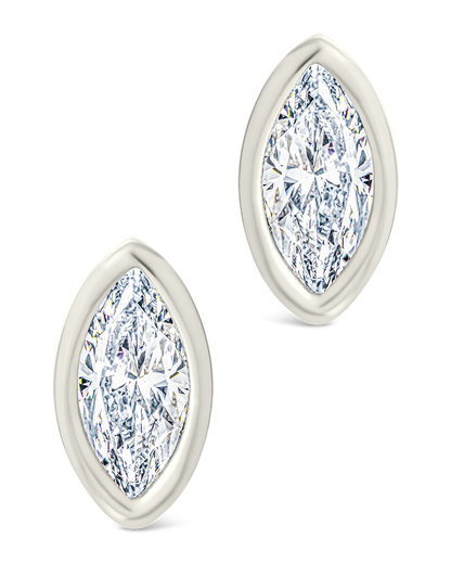 Sterling Silver Marquise Cut Bezel Set Stud Earrings