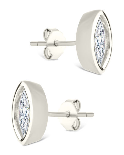 Sterling Silver Marquise Cut Bezel Set Stud Earrings