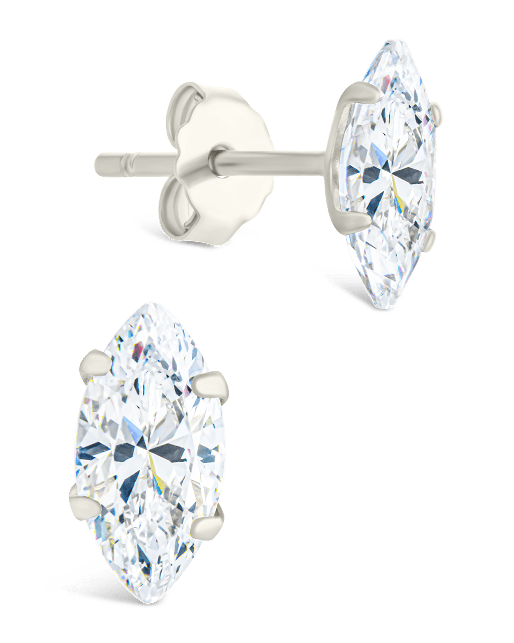 Sterling Silver Marquise Cut Prong Set Stud Earrings Silver