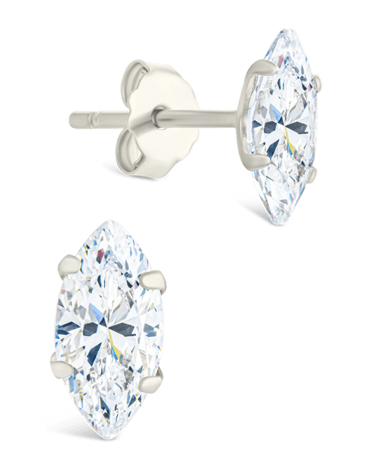Sterling Silver Marquise Cut Prong Set Stud Earrings Silver