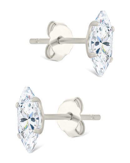 Sterling Silver Marquise Cut Prong Set Stud Earrings