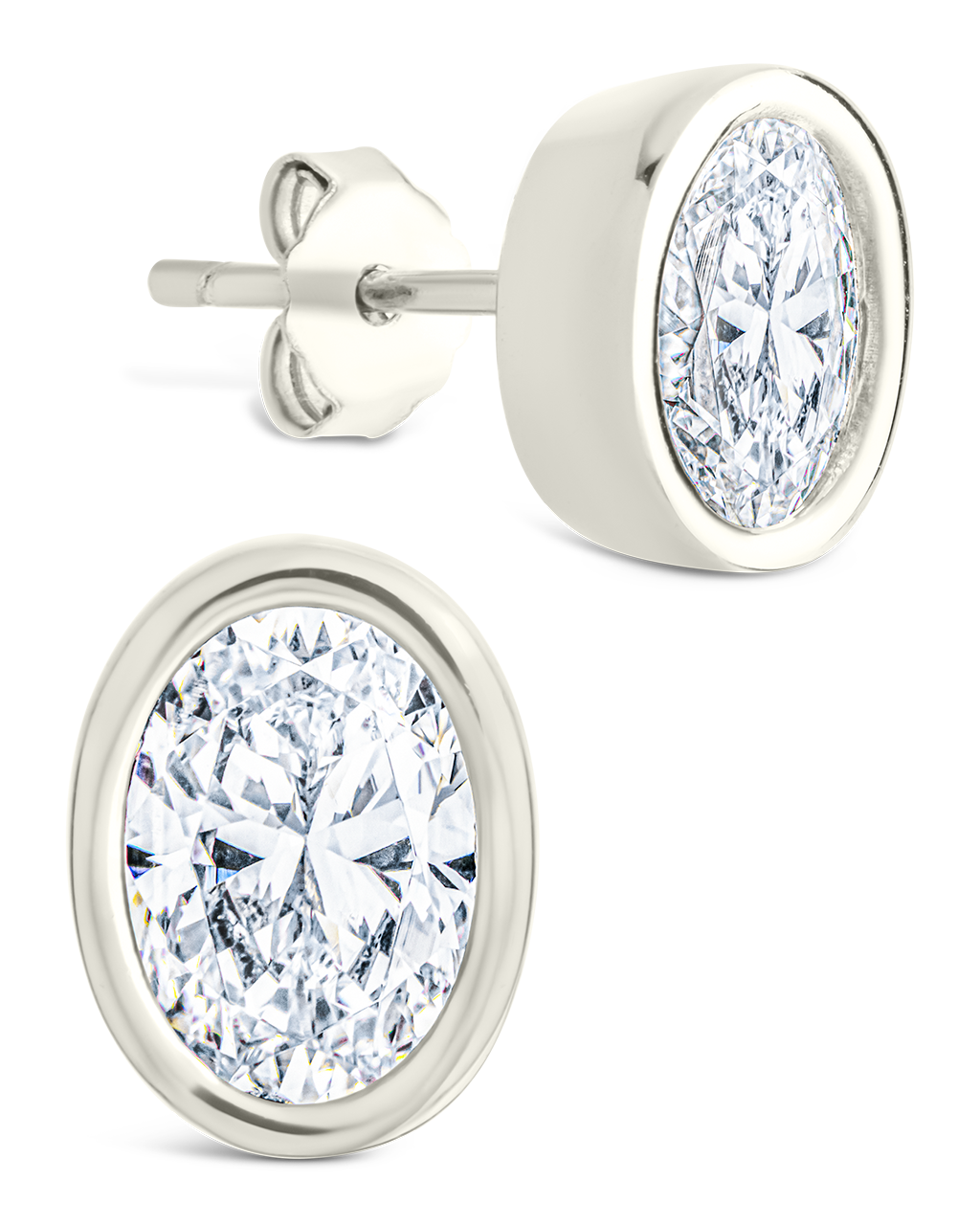 Sterling Silver Oval Cut Bezel Set Stud Earrings Silver