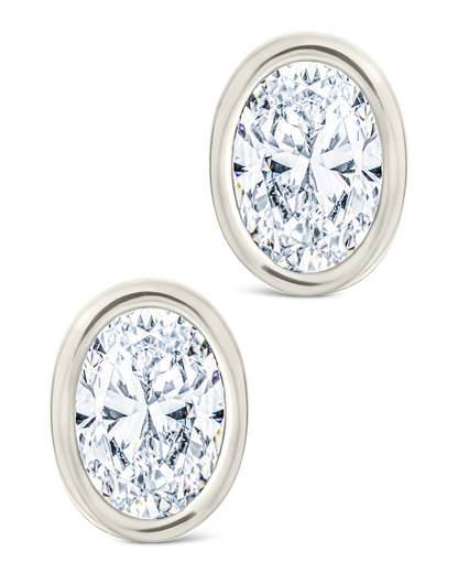 Sterling Silver Oval Cut Bezel Set Stud Earrings
