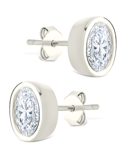 Sterling Silver Oval Cut Bezel Set Stud Earrings