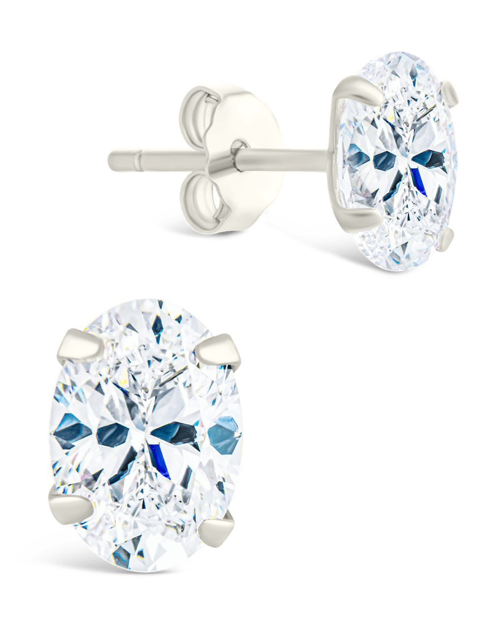 Sterling Silver Oval Cut Prong Set Stud Earrings Silver