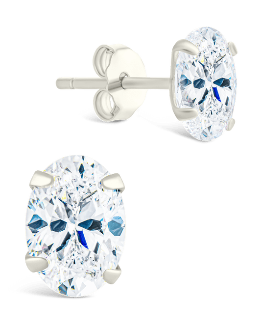 Sterling Silver Oval Cut Prong Set Stud Earrings Silver
