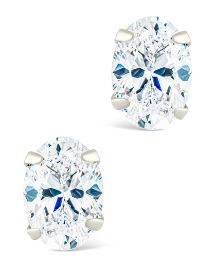 Sterling Silver Oval Cut Prong Set Stud Earrings