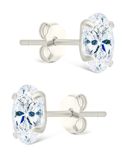 Sterling Silver Oval Cut Prong Set Stud Earrings