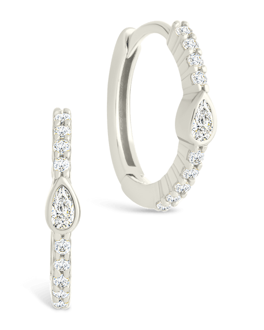 Sterling Silver Pear Cut Bezel Set Huggie Hoop Earrings Silver