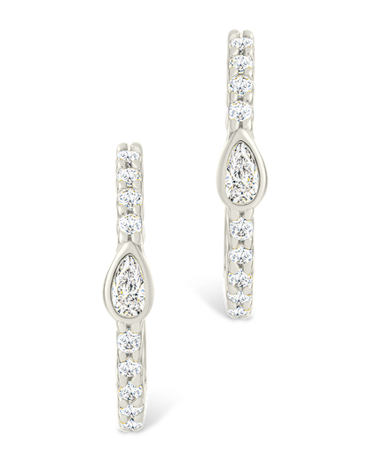Sterling Silver Pear Cut Bezel Set Huggie Hoop Earrings
