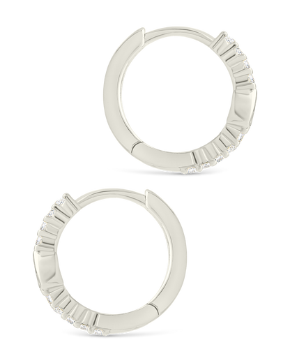 Sterling Silver Pear Cut Bezel Set Huggie Hoop Earrings