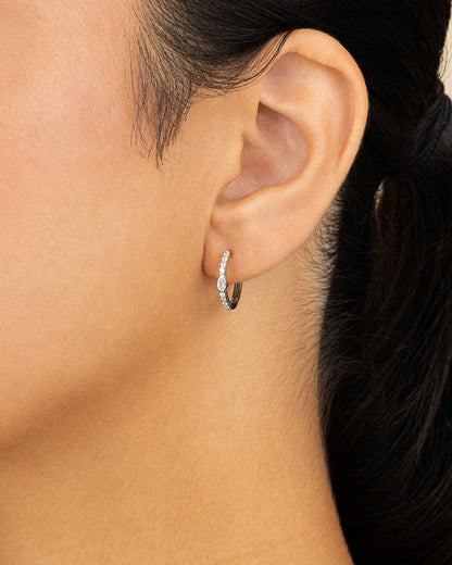 Sterling Silver Pear Cut Bezel Set Huggie Hoop Earrings