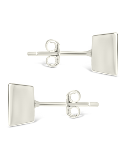 Sterling Silver Princess Cut Bezel Set Stud Earrings