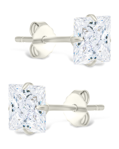 Sterling Silver Princess Cut Prong Set Stud Earrings