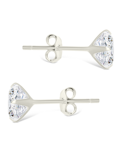 Sterling Silver Princess Cut Prong Set Stud Earrings