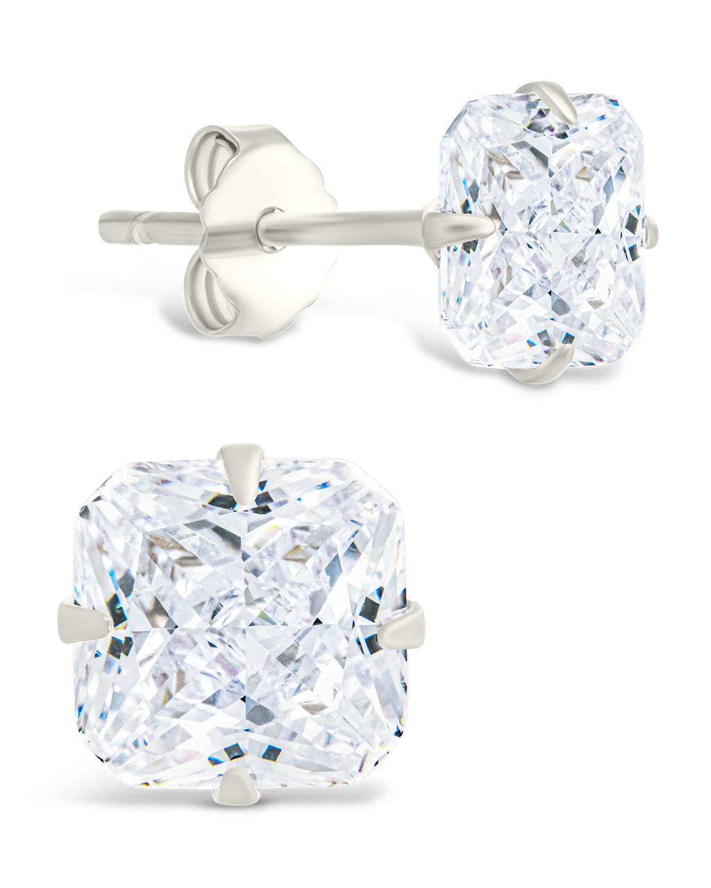Sterling Silver Radiant Cut Prong Set Stud Earrings Silver