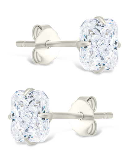 Sterling Silver Radiant Cut Prong Set Stud Earrings