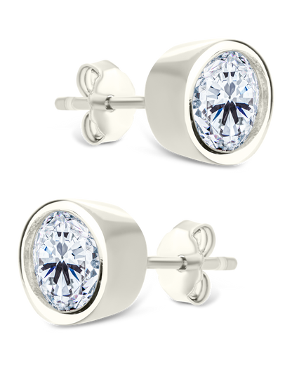 Sterling Silver Round Cut Bezel Set Stud Earrings