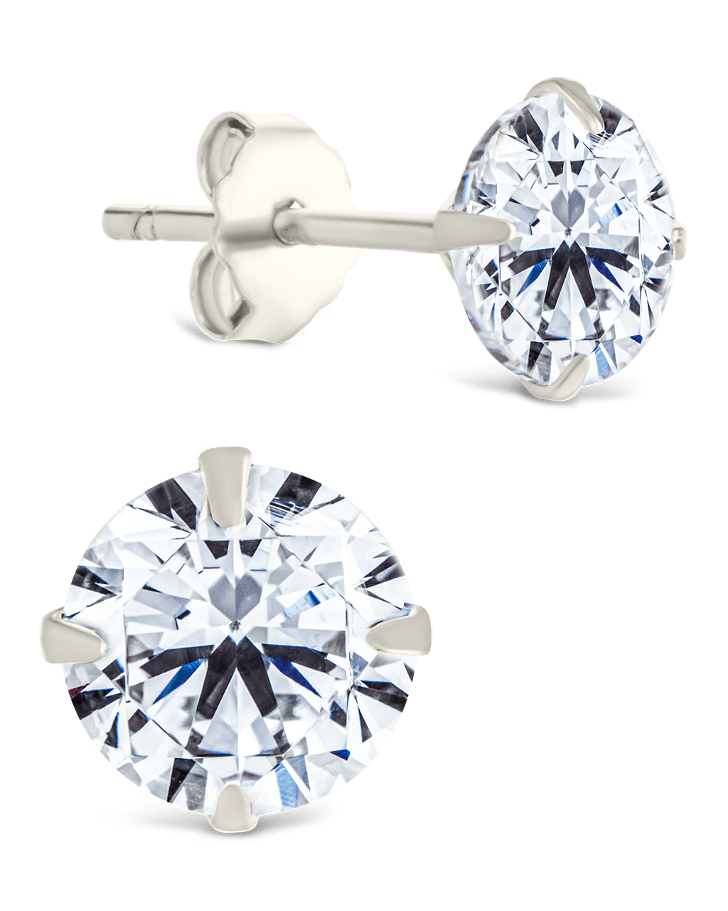 Sterling Silver Round Cut Prong Set Stud Earrings Silver