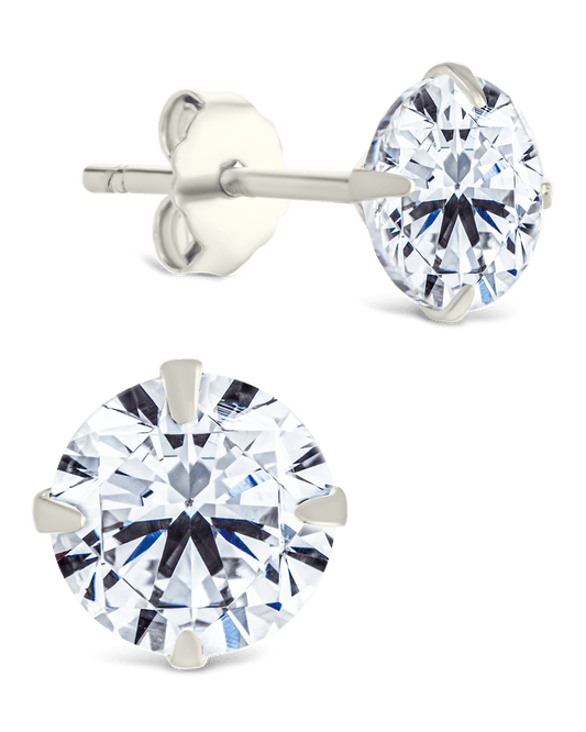 Sterling Silver Round Cut Prong Set Stud Earrings Silver