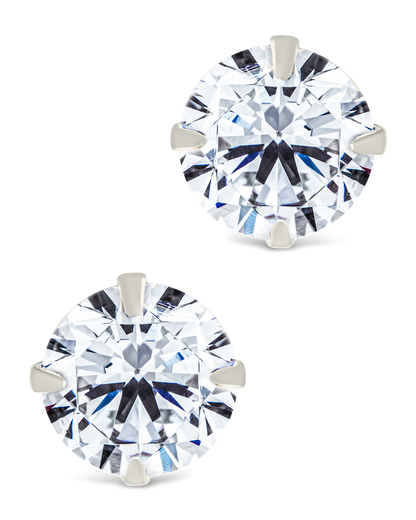 Sterling Silver Round Cut Prong Set Stud Earrings