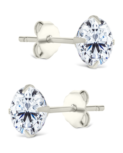 Sterling Silver Round Cut Prong Set Stud Earrings
