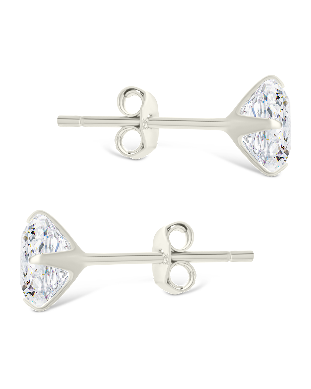 Sterling Silver Round Cut Prong Set Stud Earrings