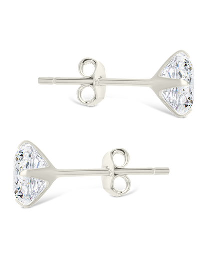 Sterling Silver Round Cut Prong Set Stud Earrings