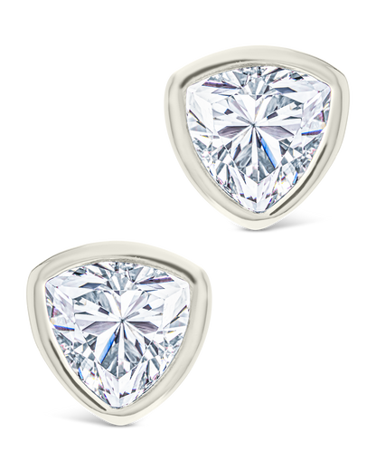Sterling Silver Trillion Cut Bezel Set Stud Earrings