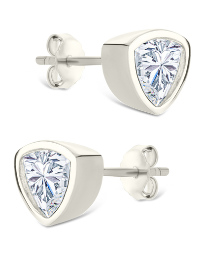 Sterling Silver Trillion Cut Bezel Set Stud Earrings
