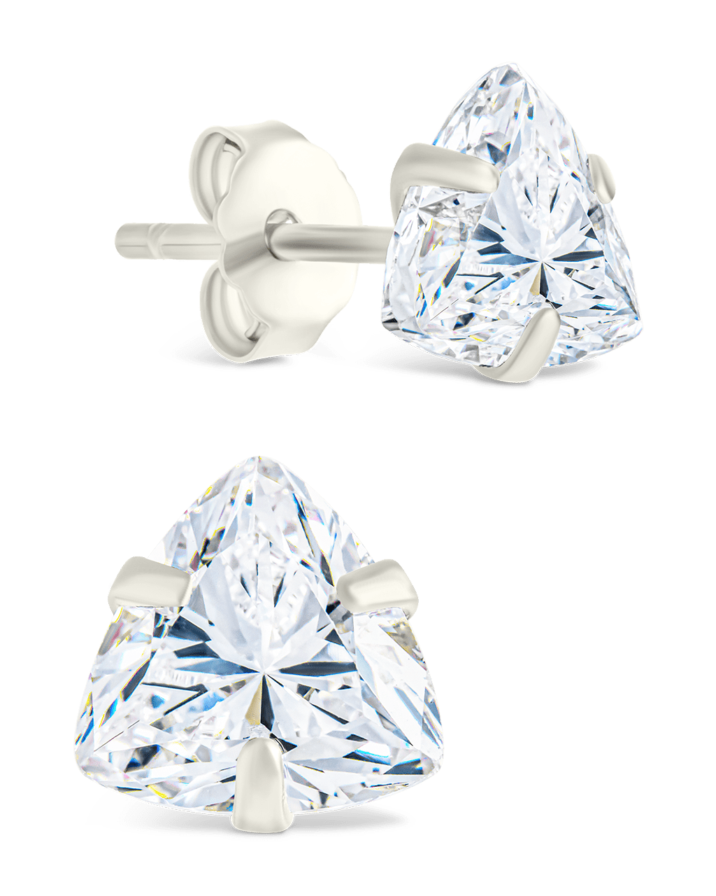 Sterling Silver Trillion Cut Prong Set Stud Earrings Silver