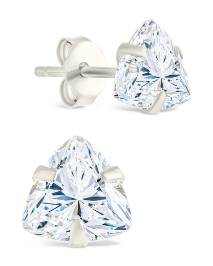 Sterling Silver Trillion Cut Prong Set Stud Earrings Silver