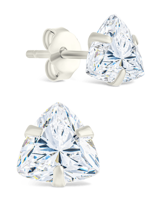 Sterling Silver Trillion Cut Prong Set Stud Earrings Silver