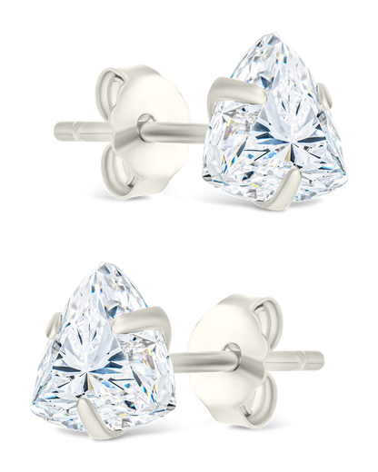 Sterling Silver Trillion Cut Prong Set Stud Earrings
