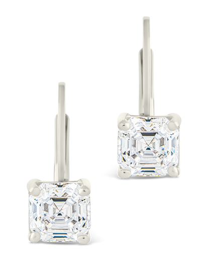 Sterling Silver Princess Cut French Clip Earrings