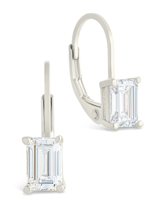 Sterling Silver Emerald Cut French Clip Earrings Silver