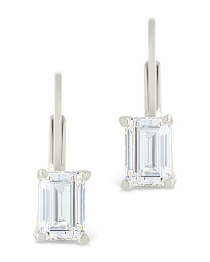Sterling Silver Emerald Cut French Clip Earrings