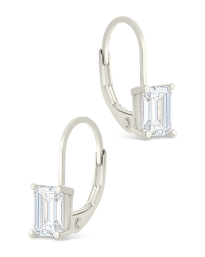 Sterling Silver Emerald Cut French Clip Earrings