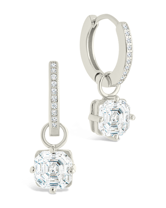 Sterling Silver Augusta Asscher Cut CZ Dangle Micro Hoops Silver