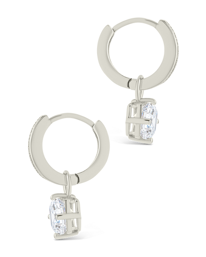 Sterling Silver Augusta Asscher Cut CZ Dangle Micro Hoops