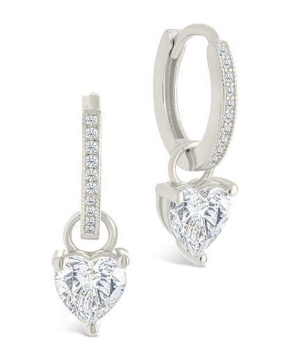 Sterling Silver Eugenia Heart Cut CZ Dangle Micro Hoops Silver